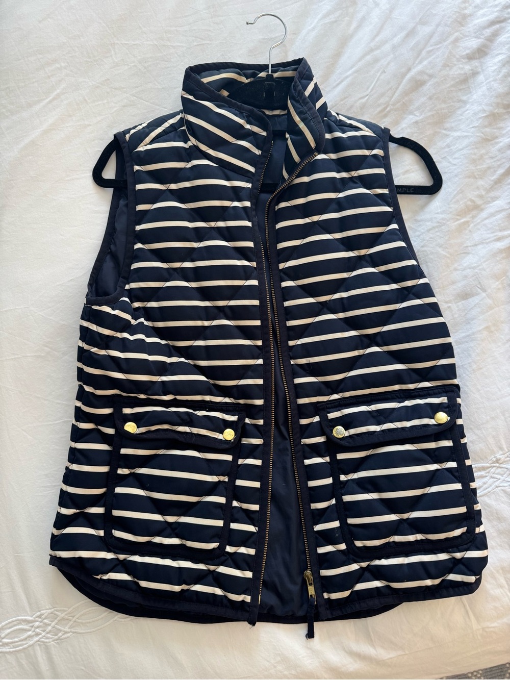 J. Crew Navy and White Striped Quilted Vest
